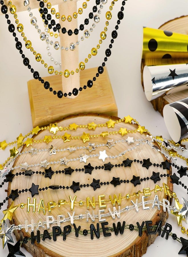 EOBOH 50PCS New Years Eve Necklace, Black Gold Silver Beads Necklaces Party Supplies 2026, 12 Kinds of HAPPY NEW YEAR Star Bead Necklaces Bulk, Beaded Necklace 2026 Accessories for New Years Decor - Image 4
